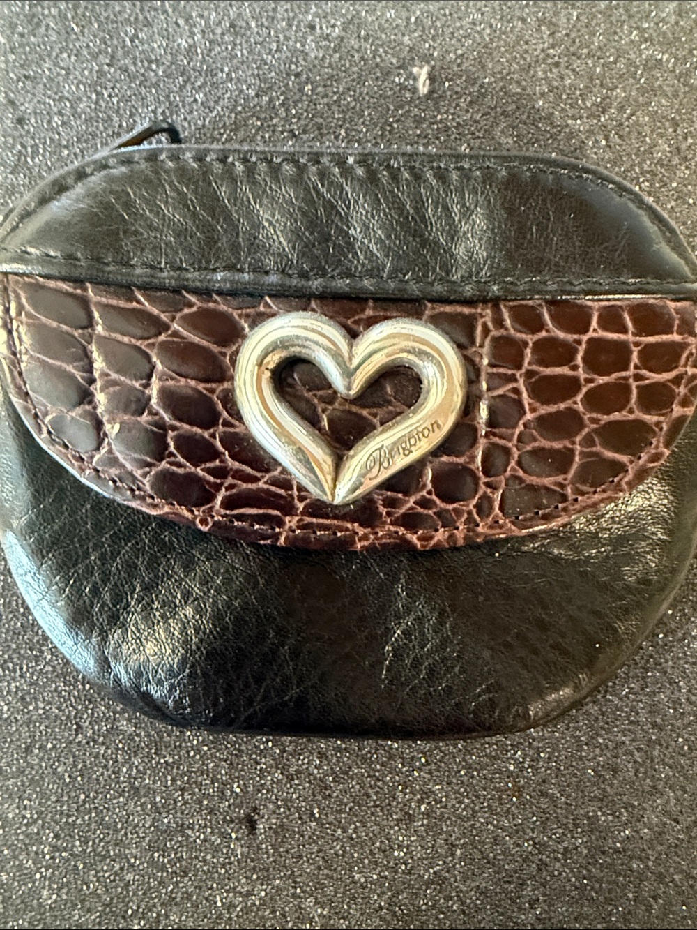 Brighton Black and Brown Croc-Accent Heart Coin Pouch